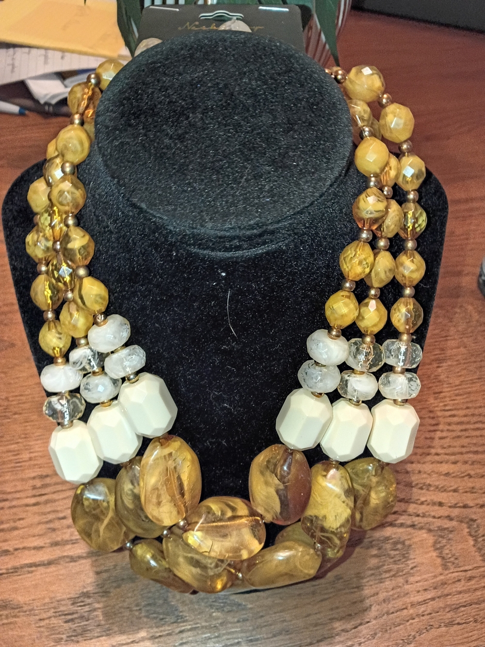 Statement Multi-Strand Yellow and Cream Beaded Necklace